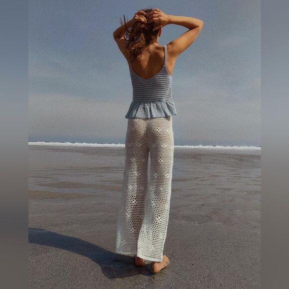 NWT ZARA CROCHET WIDE-LEGβTROUSERS - Picture 3 of 9